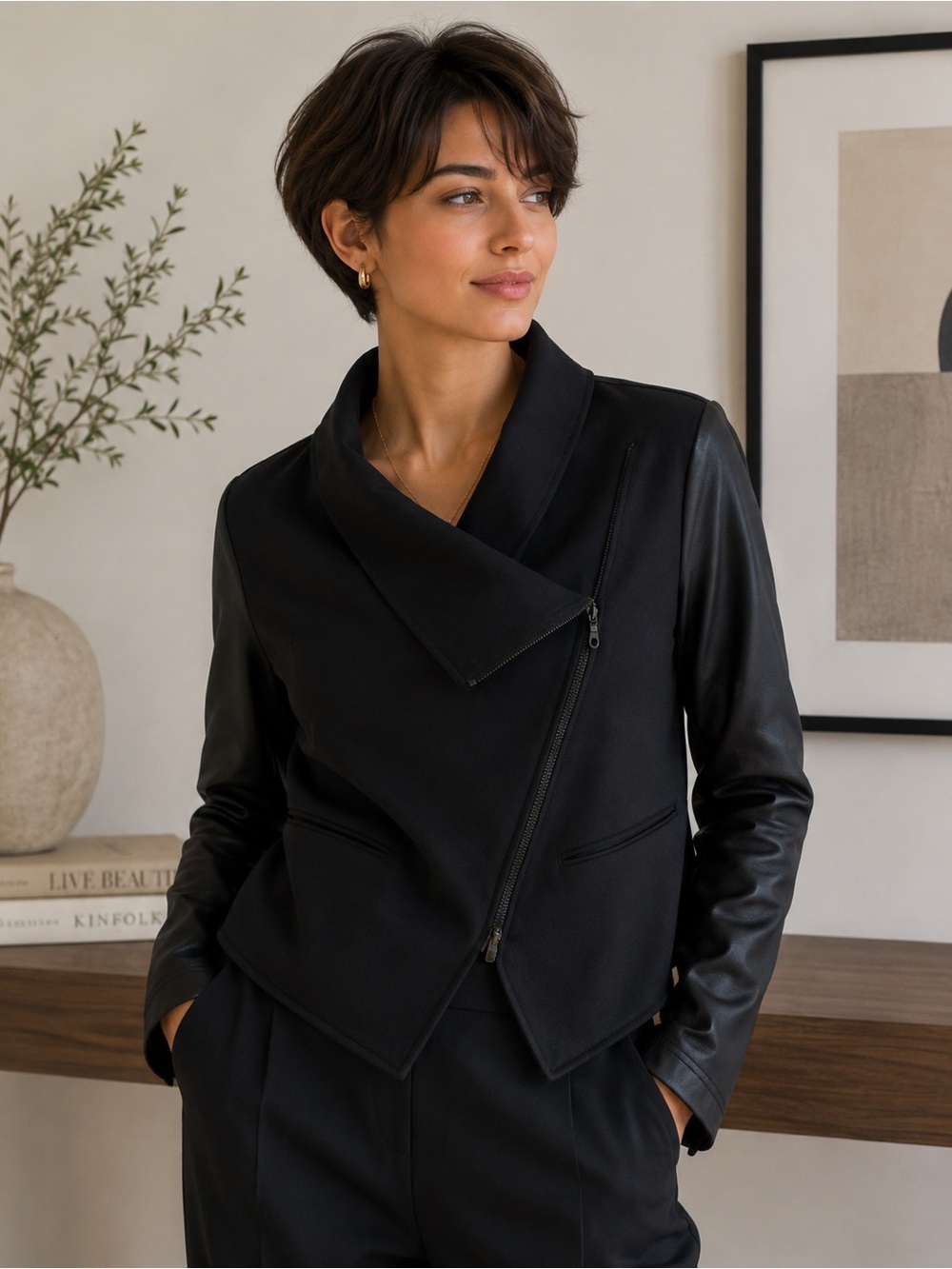 Bagatelle Collection Black Faux Leather Moto Jacket Women’s Large Like New